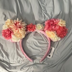 Disney Pink Velvet Floral Ear Headband with Cream Accents